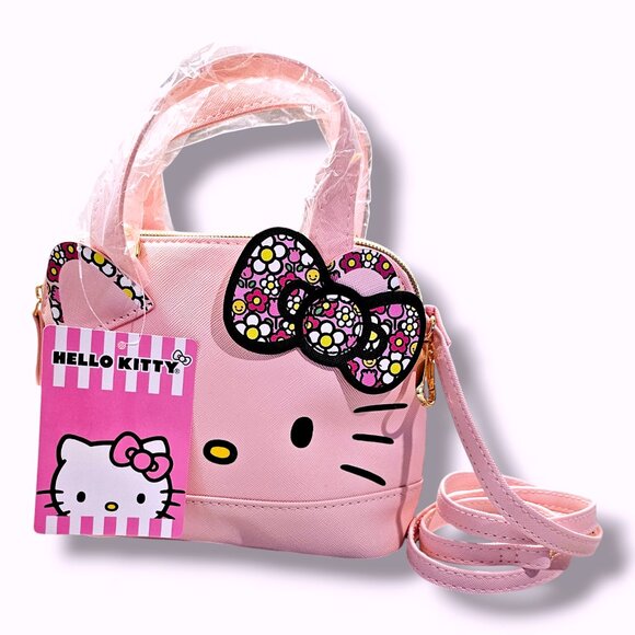 Hello Kitty Sanrio Mini Crossbody Purse, Pink with Floral Bow Design - Picture 1 of 7